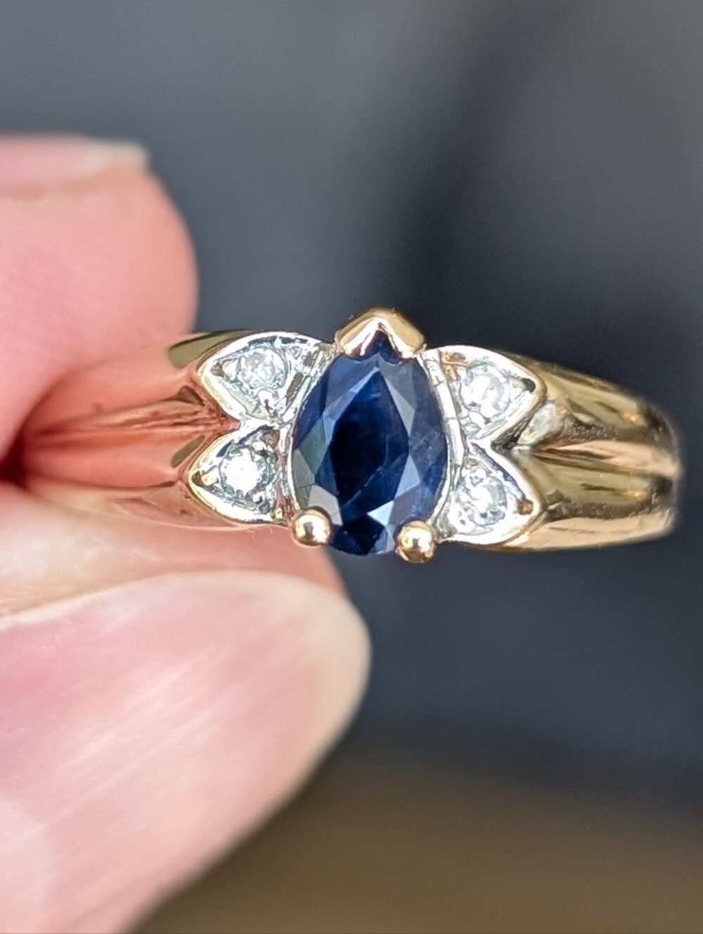 10K Gold Pear Cut Sapphire And Diamond Ring